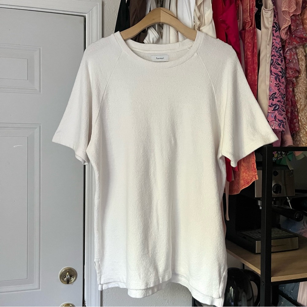 FANMAIL white organic cotton terry crew neck‎ knit short sleeve T-shirt